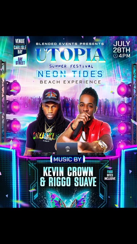 Event poster for UTOPIA Summer Festival Neon Tides Beach Experience
