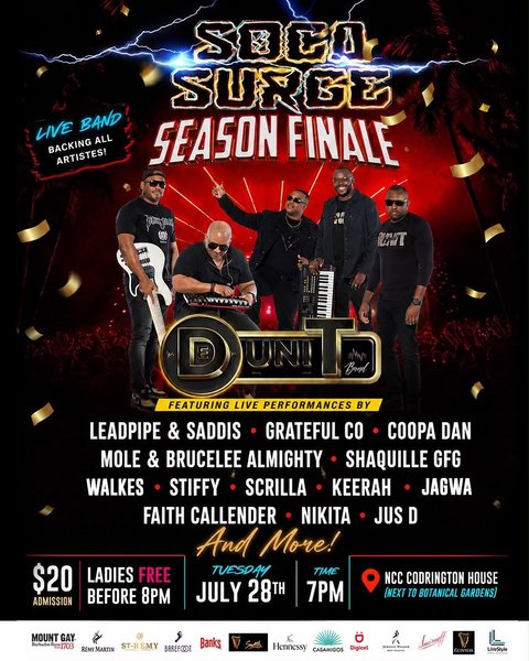 Event poster for Soca Surge Live Band Season Finale