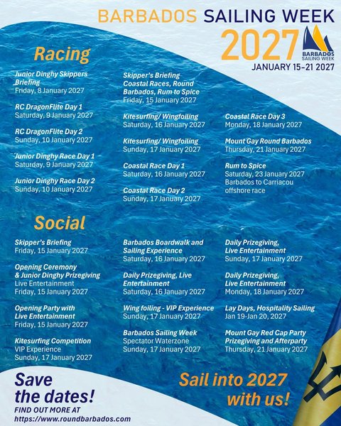 Event poster for Barbados Sailing Week 2027