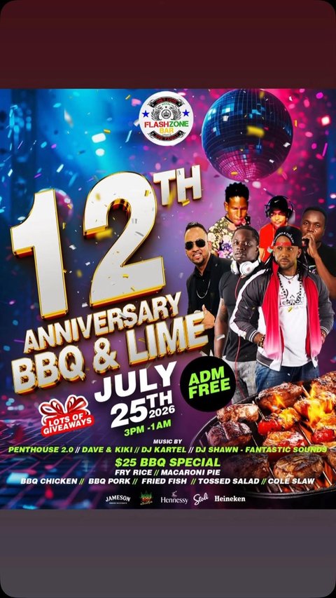 Event poster for FlashZone Bar 12th Anniversary BBQ & Lime