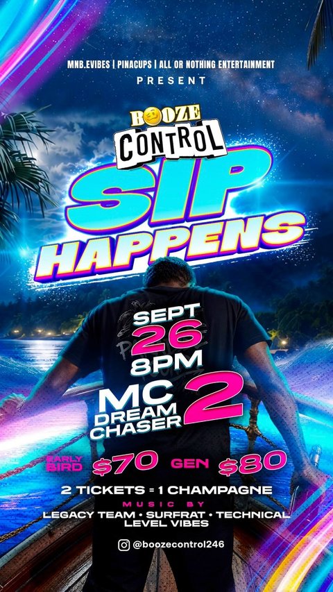 Event poster for Booze Control Sip Happens