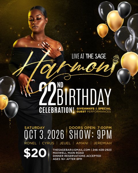 Event poster for Harmon 22nd Birthday Celebration