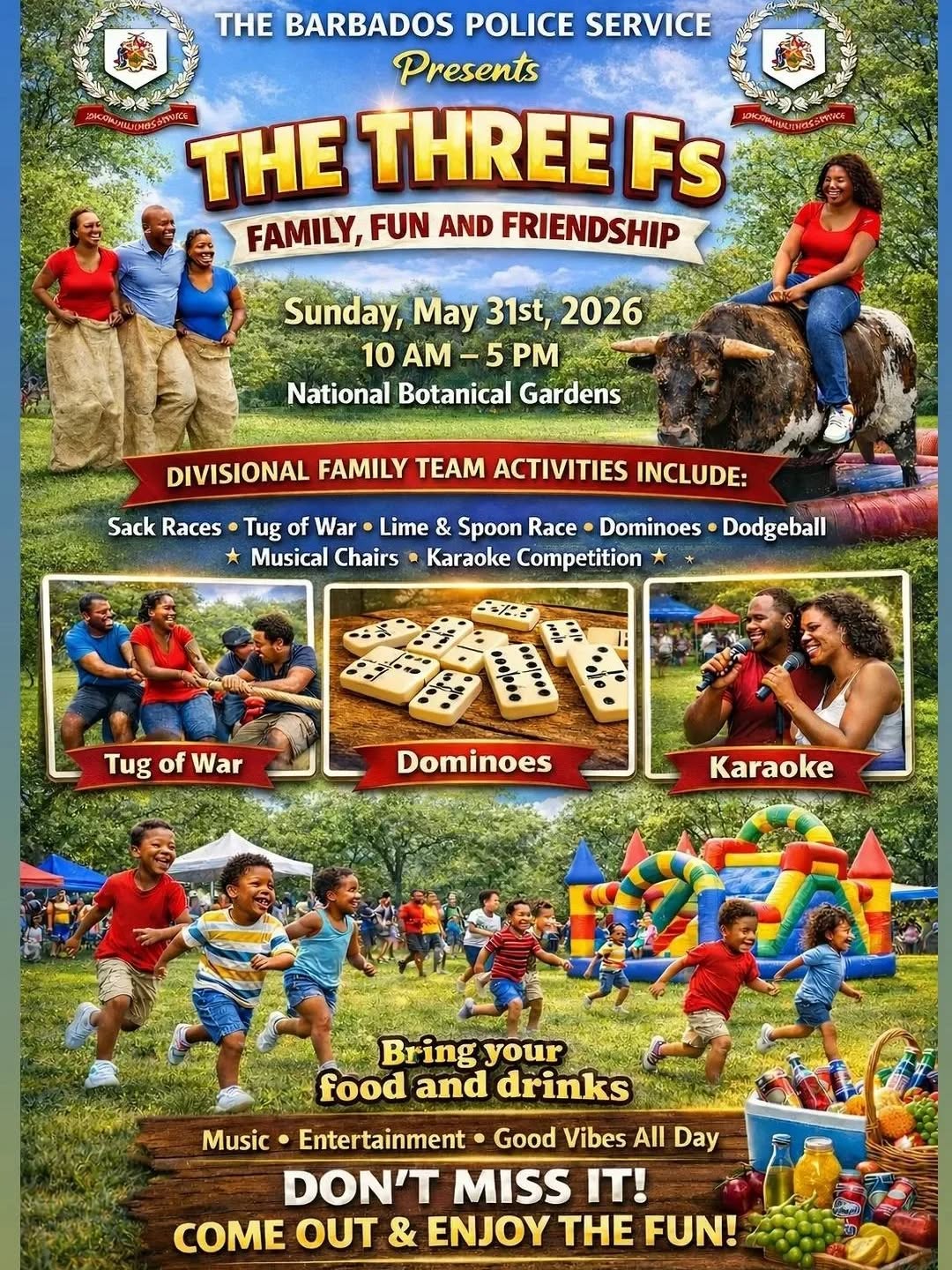 Event poster for The Three Fs: Family, Fun and Friendship