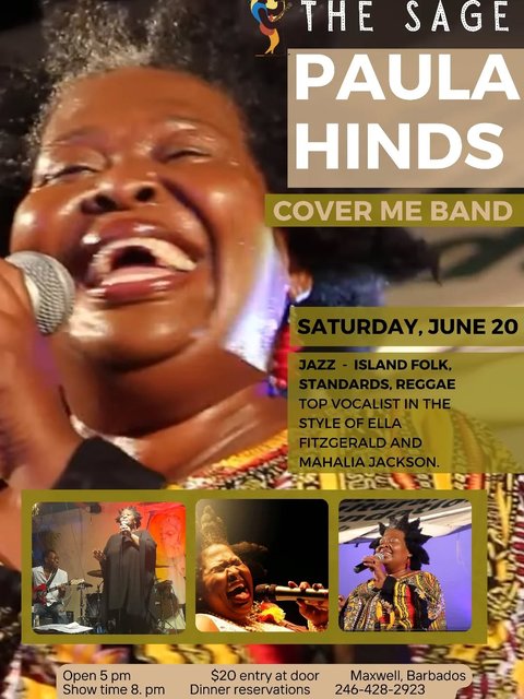 Event poster for Miss Paula Hinds and Cover Me Band