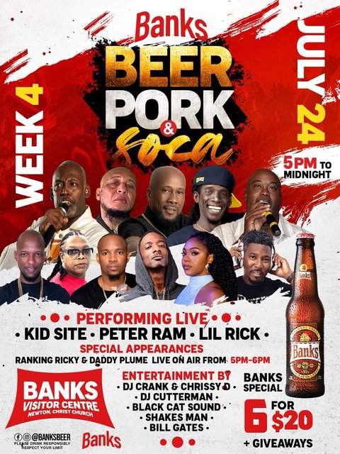 Event poster for Banks Beer Pork & Soca