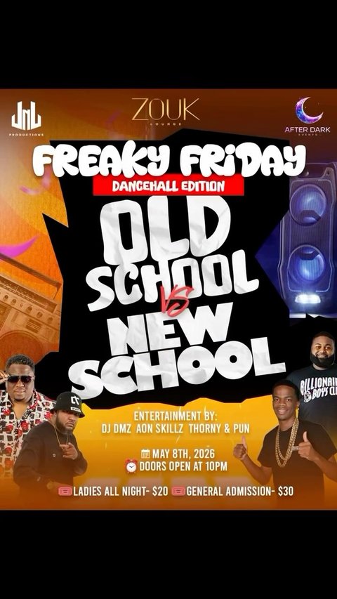 Event poster for Freaky Friday: New School vs Old School Dancehall Edition