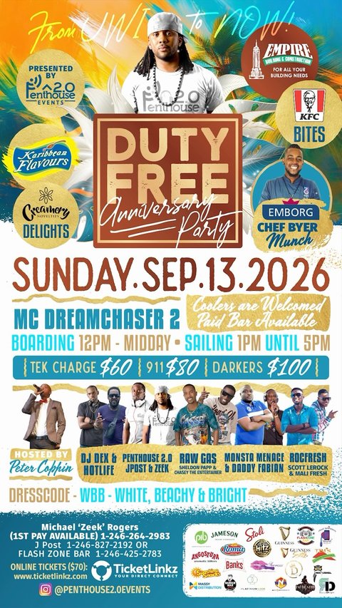 Event poster for Duty Free Anniversary Party