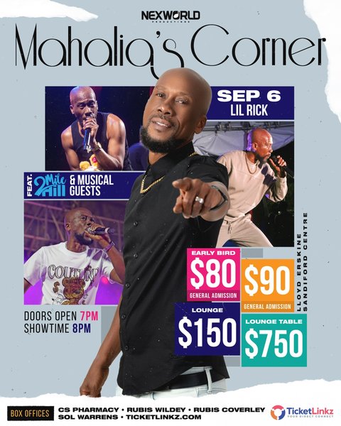 Event poster for Mahalia's Corner featuring Lil Rick