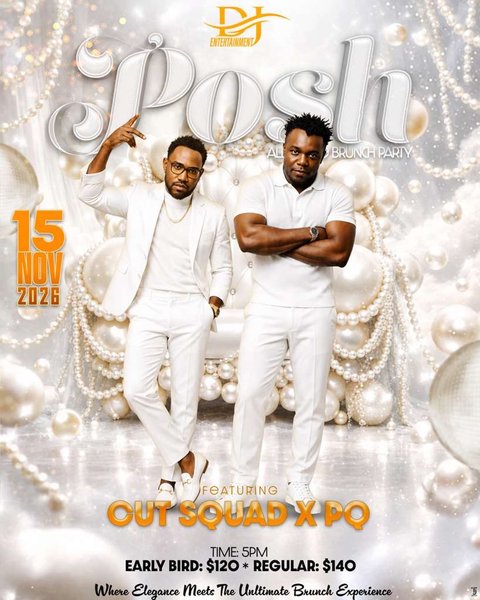 Event poster for Posh All White Brunch Party