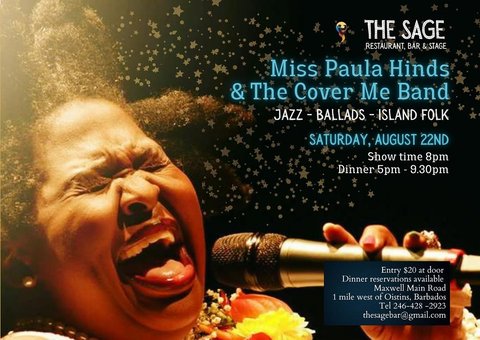Event poster for Miss Paula Hinds & The Cover Me Band