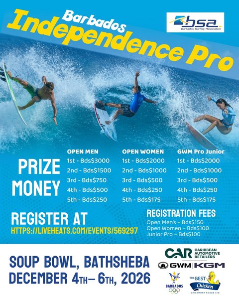 Event poster for Barbados Independence Surf Pro