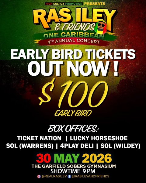 Event poster for Ras Iley & Friends One Caribbean 4th Annual Concert