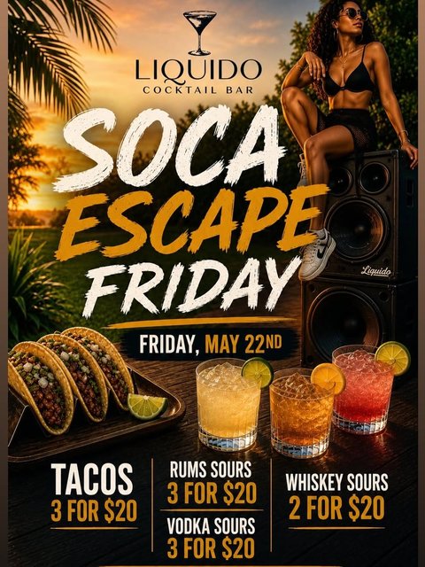 Event poster for SOCA ESCAPE FRIDAY