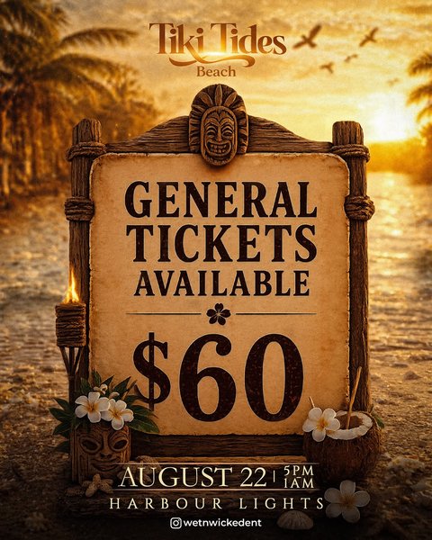 Event poster for Tiki Tides Beach