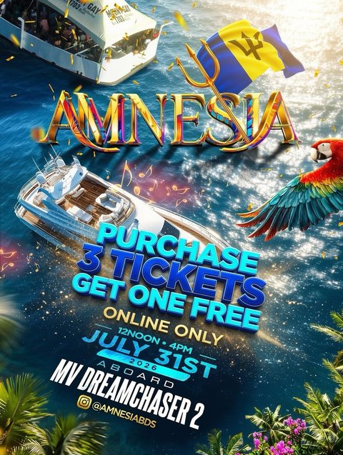 Event poster for Amnesia Crop Over Friday Cruise