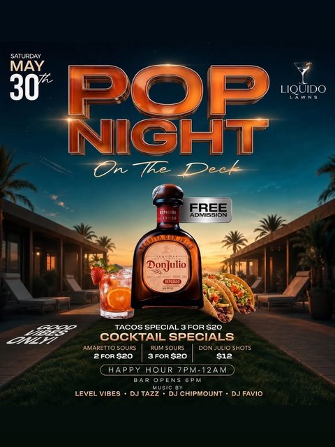 Event poster for Pop Night on the Deck
