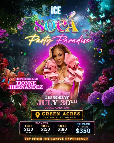 Event poster for ICE SOCA Sweet Soca Paradise