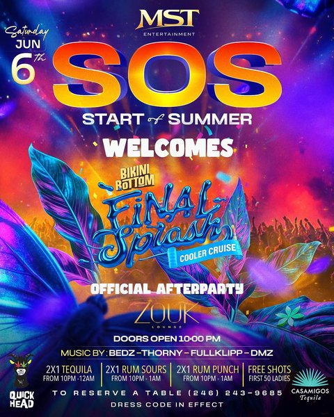 Event poster for SOS Start of Summer: Bikini Bottom Final Splash