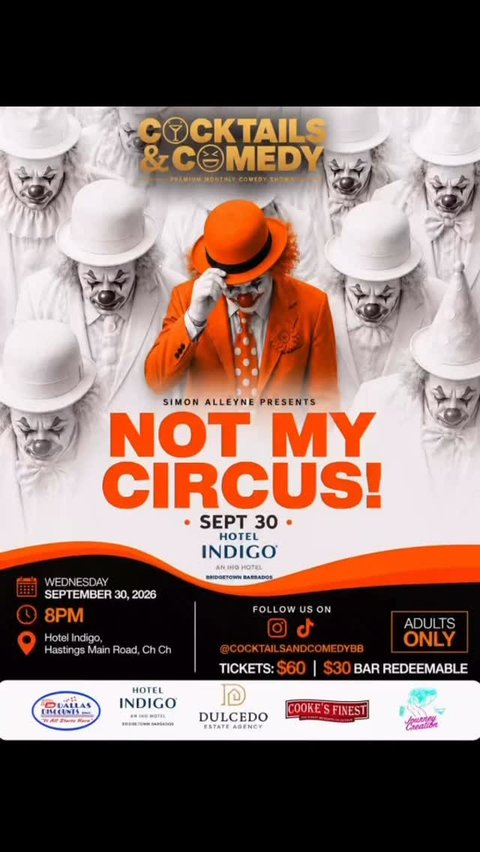 Event poster for Cocktails & Comedy: Not My Circus