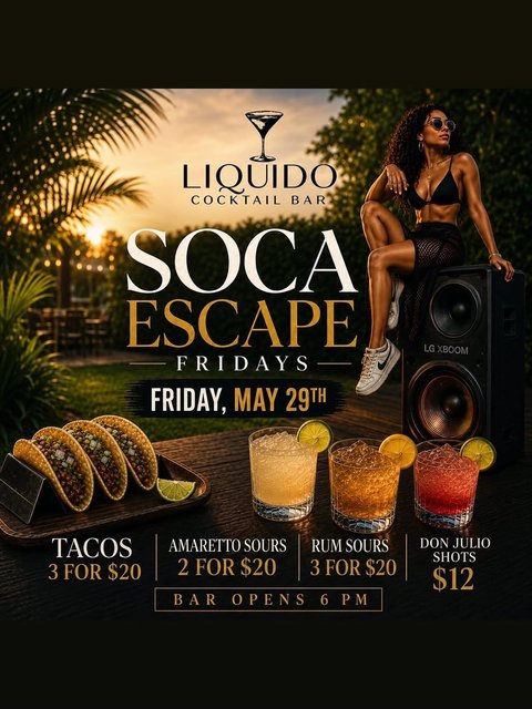 Event poster for Soca Escape