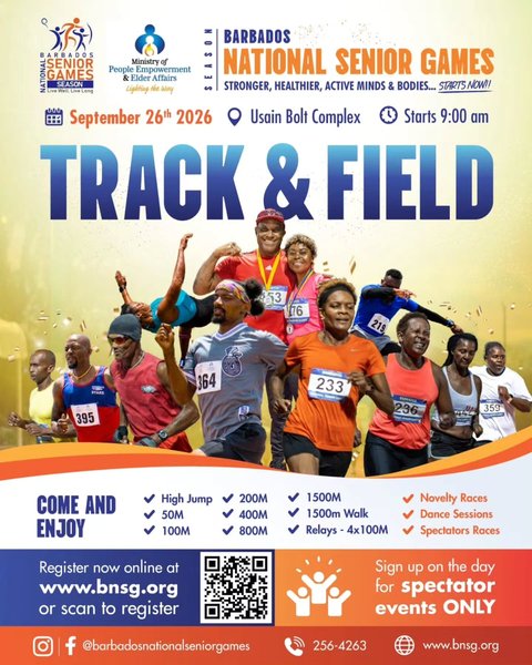 Event poster for Barbados National Senior Games Track & Field