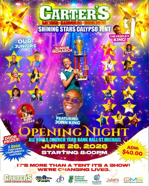 Event poster for Carter's Shining Stars Calypso Tent