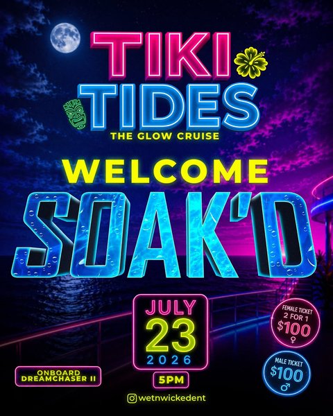 Event poster for Tiki Tides: The Glow Cruise