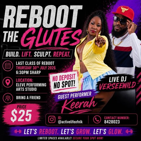 Event poster for REBOOT THE GLUTES