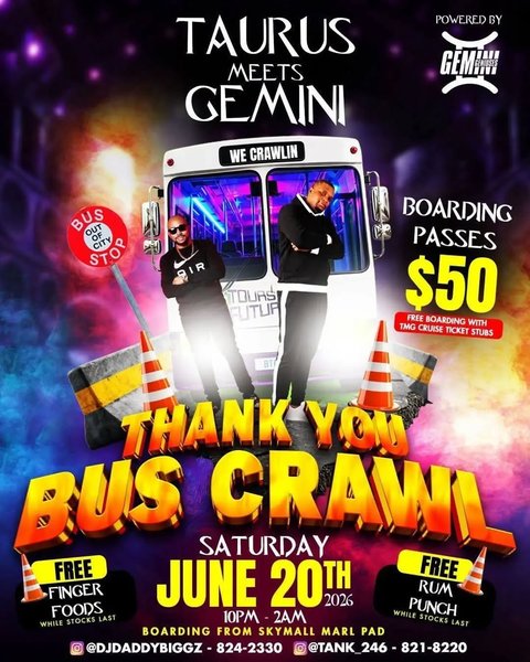 Event poster for Thank You Bus Crawl