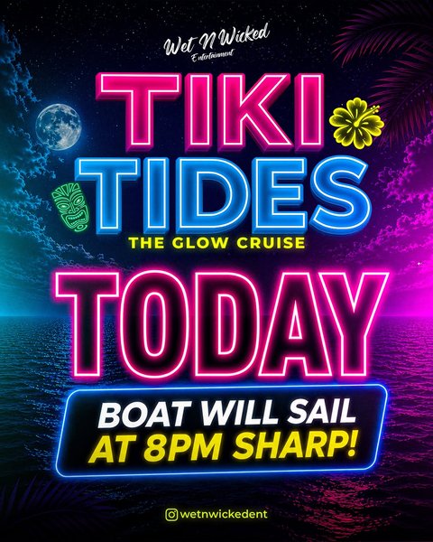Event poster for Tiki Tides The Glow Cruise