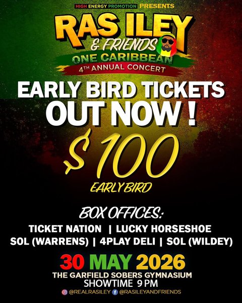 Event poster for Ras Iley & Friends: One Caribbean 4th Annual Concert