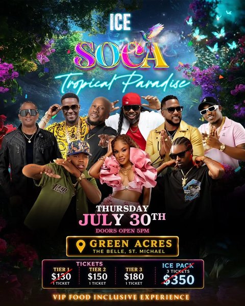 Event poster for ICE SOCA Tropical Paradise