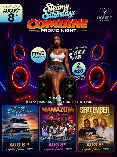 Event poster for Steamy Saturdays Combine Promo Night