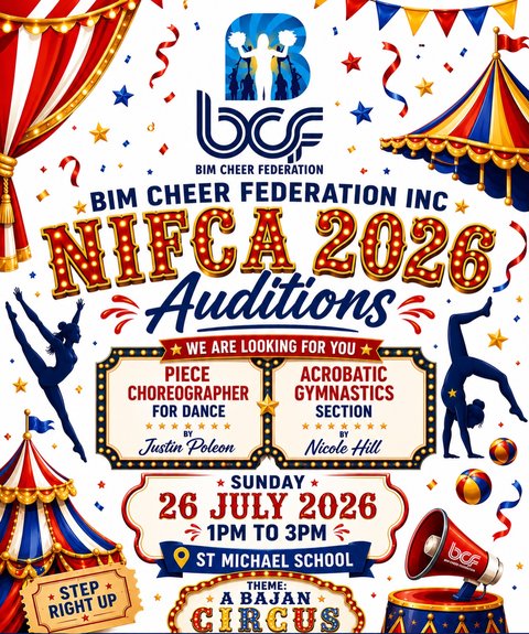 Event poster for NIFCA 2026: A Bajan Circus